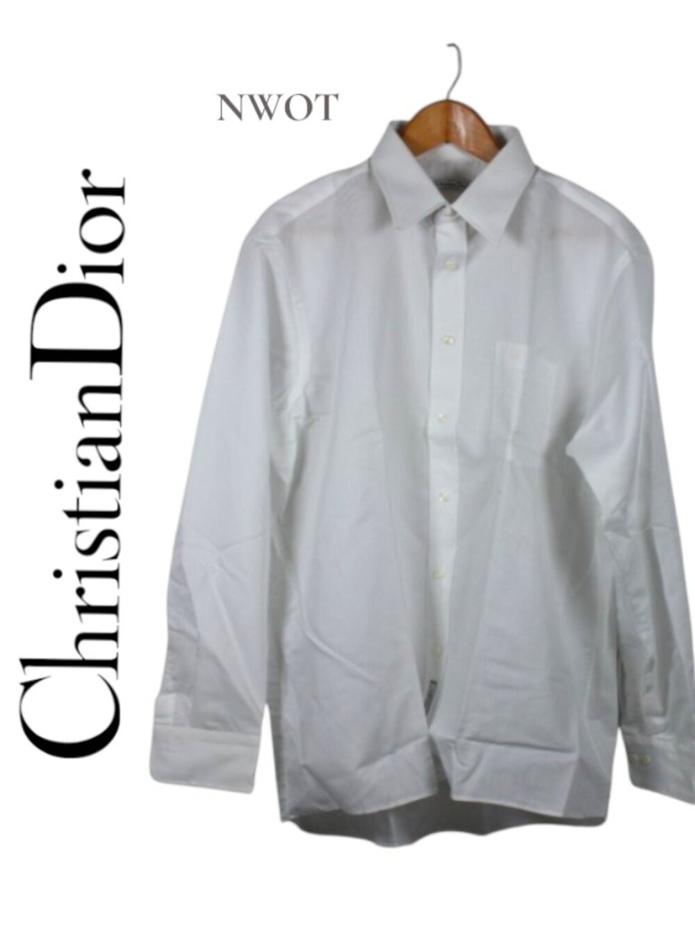 NWOT Christian Dior Men's White Long Sleeve Button Down Size 17.5 34-35